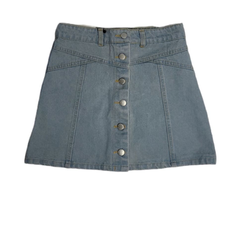 NEW TOPSHOP Moto denim skirt button‎ front a-line light wash mini 6